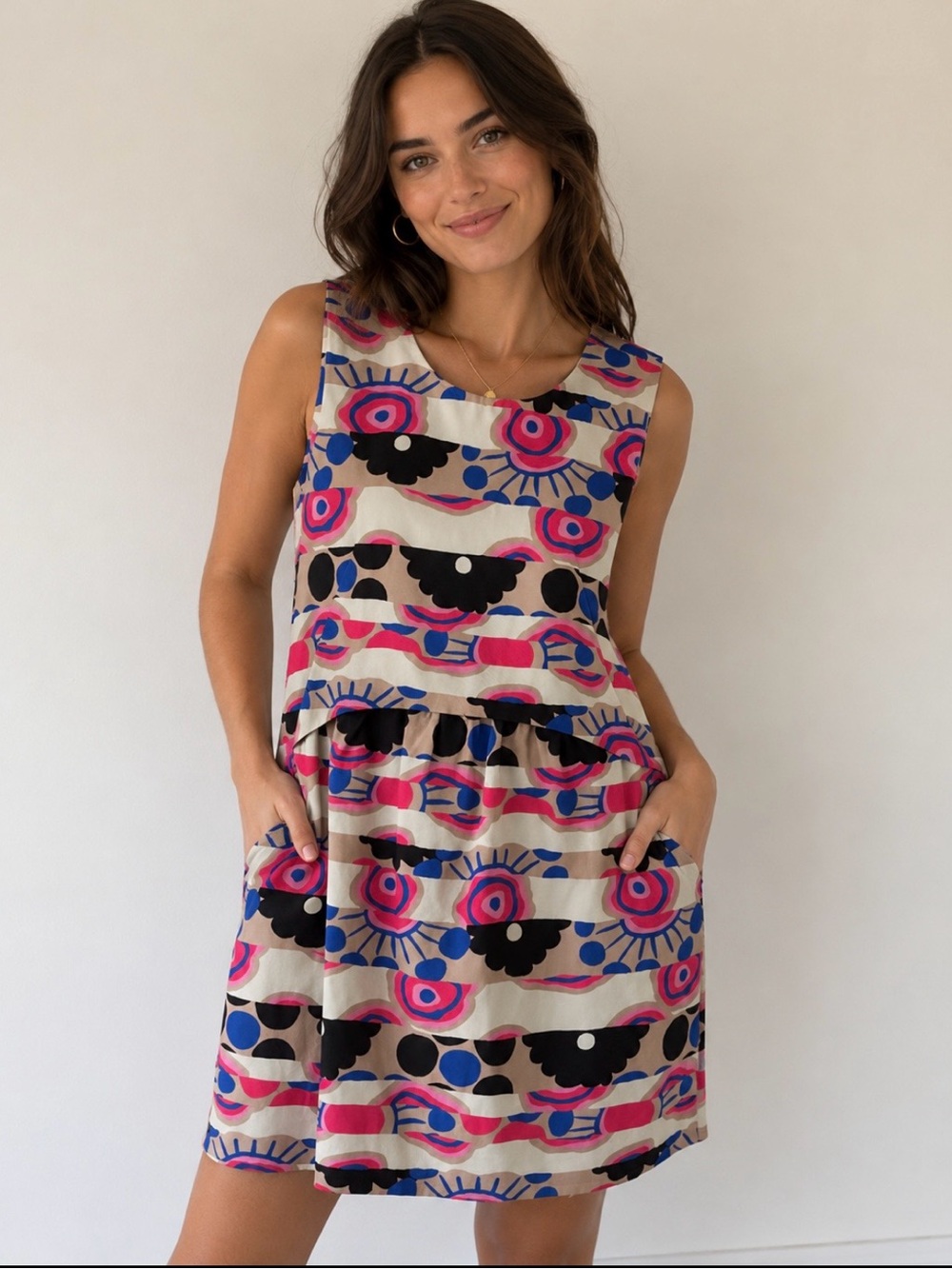 NWOT MILLY Pink Blue Graphic Mini Dress Sz 6